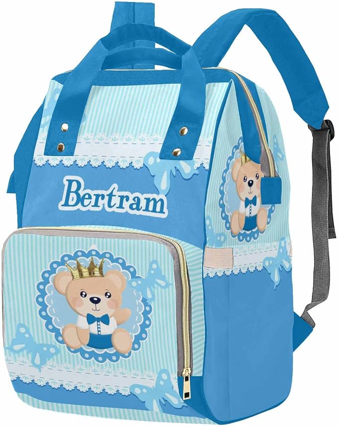 M YESCUSTOM Personalized Blue Vertical Stripe Butterfly Mommy Bag Custom Name Diaper Bag Backpack Customized Gift for Mothers Day Fathers Day