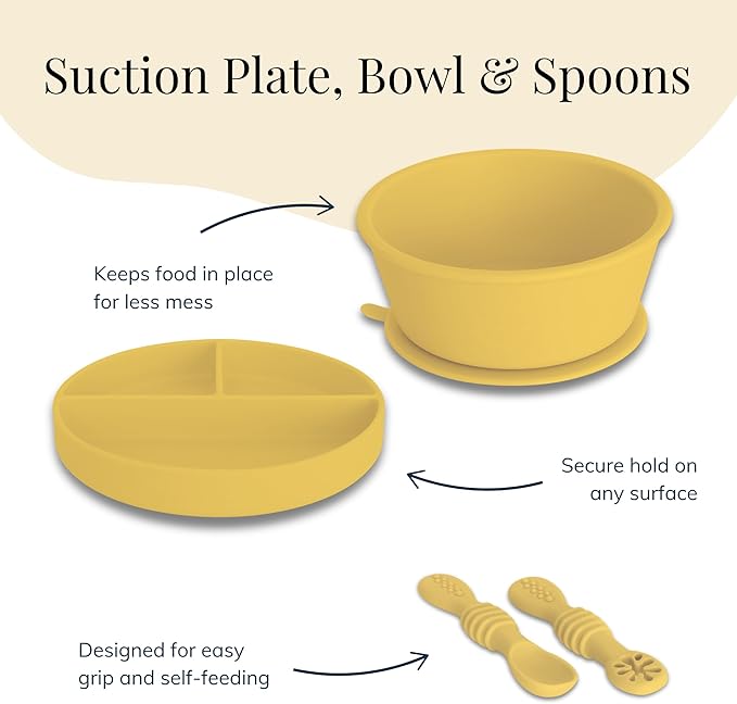 Little Loon Baby Led Weaning Starter Set ??Complete Silicone Feeding Kit for 6+ Months - Baby Plates, Bibs, Spoons & Sippy Cup - Baby Shower Gifts - Sun