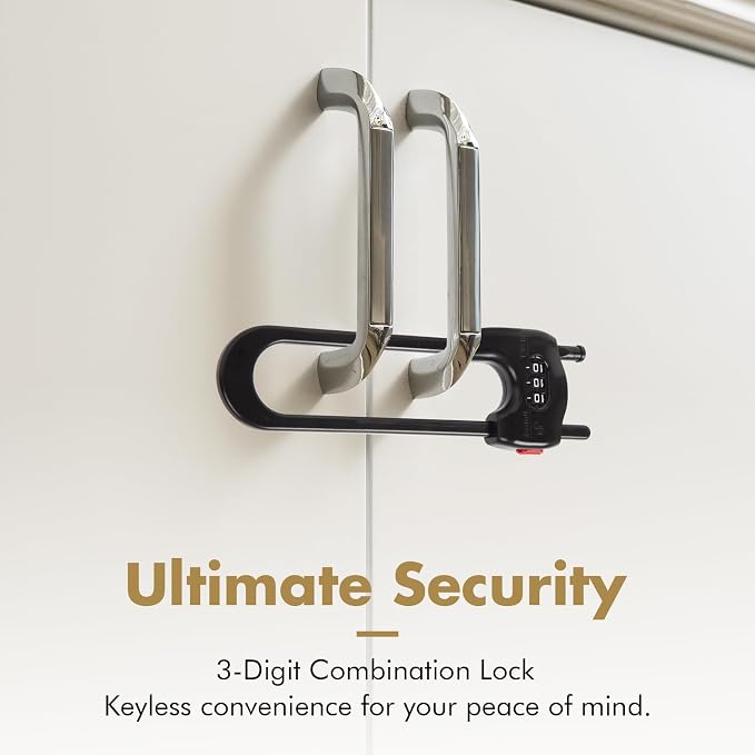 4 Pack Cabinet Locks Baby Proofing Upgrade Child Proof Cabinet Lock Adjustable U-Shaped Code Locks Sliding Cabinet Door Lock Latches Set for Cupboard Knob Handle Drawers Closet (Black)
