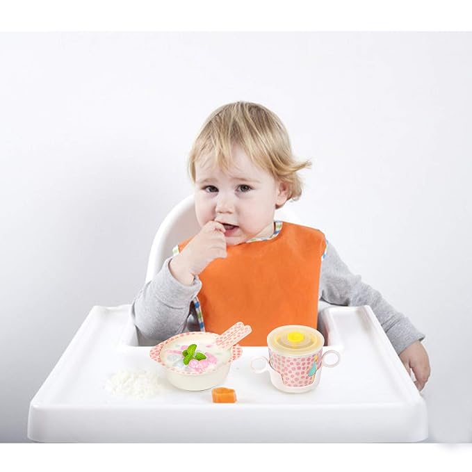 shopwithgreen 7Pcs/Set Bamboo Kids Dinnerware Set - Children Dishes - Food Plate Bowl Cup Spoon Fork Set Dishware, Cartoon Tableware, Dishwasher Safe Kids Healthy Mealtime, BPA Free