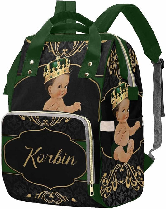 M YESCUSTOM Customized Diaper Bag Backpack with Name Personalized Mommy Bag for Mom Dad Unisex Multi Function Baby Bag (Green)