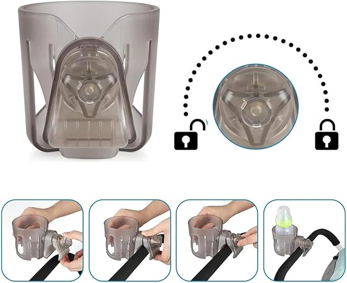 New Cup Holder Compatible with Mompush. A Solid Super Secure Fit. 360 Degrees Rotatable. Anti-Shake Spill Resistant. (Transparent)
