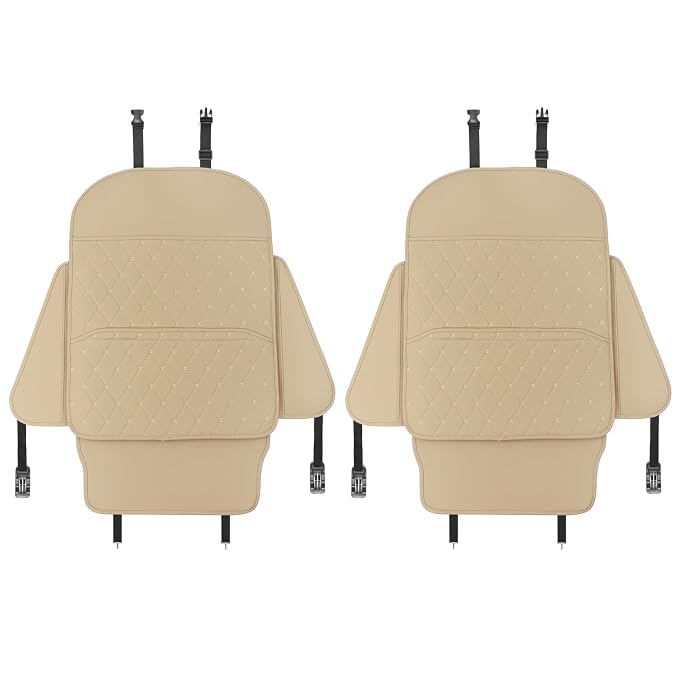 TAIKOO Seat Back Protector + Large Capacity Pocket Storage Organizer,Preventing The Impact of Children Stepping on The Seat Backrest (Style A-Beige)