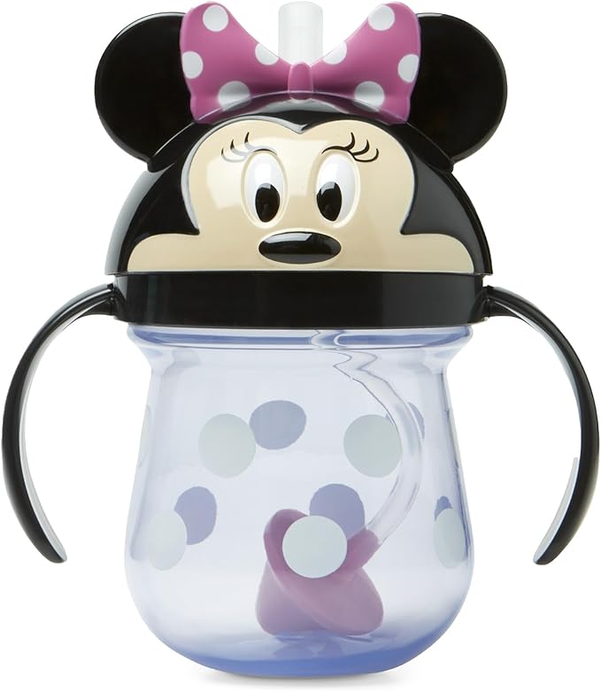 The First Years Disney Minnie Mouse Weighted Straw Cup - Spill Proof Toddler Cups with Flip Top Cover and Silicone Straw - Dishwasher Safe - 7 Oz - 6 Months and Up