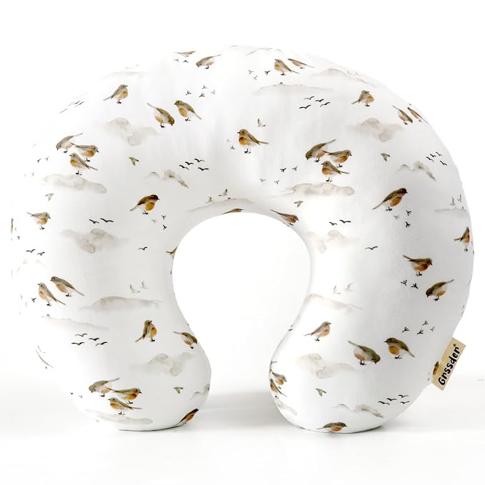 GRSSDER Nursing Pillow Cover, Stretchy Soft Minky Breast Feeding Pillow Covers, Fit Most Nursing Support Pillows for Breastfeeding, Comfortable Safe Pillow Cover, Lovely Birds