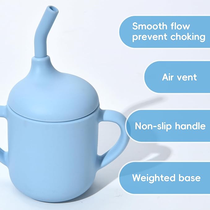 Silicone Baby Sippy Cups, Shatterproof Silicone Straw Cup, Sippy Cups for Toddlers 1-3, Open Cup for Baby, 6+ Months
