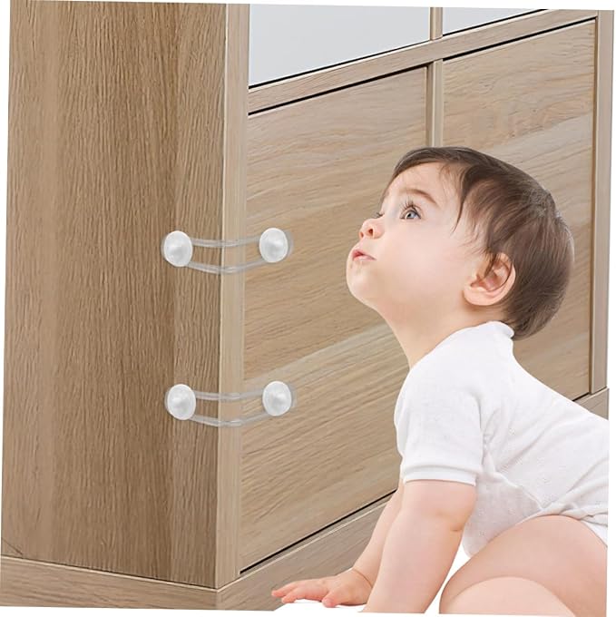 OSALADI 4pcs Cabinet Locks for Babies Proofing Drawers Safety Child Locks Adjustable Childproof Latch for Knob Handle on Kitchen Door Storage Cupboard Closet