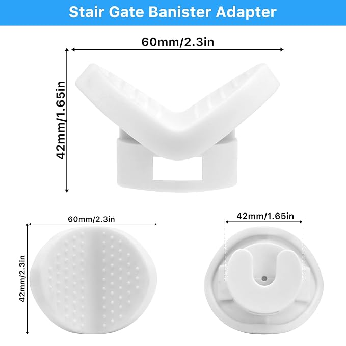 2 Pack Baby Gate Banister Adapter for Pressure Mounted Stairs - Universal Hardware Parts Kit for Baby and Dog Gates - No Drilling (White)