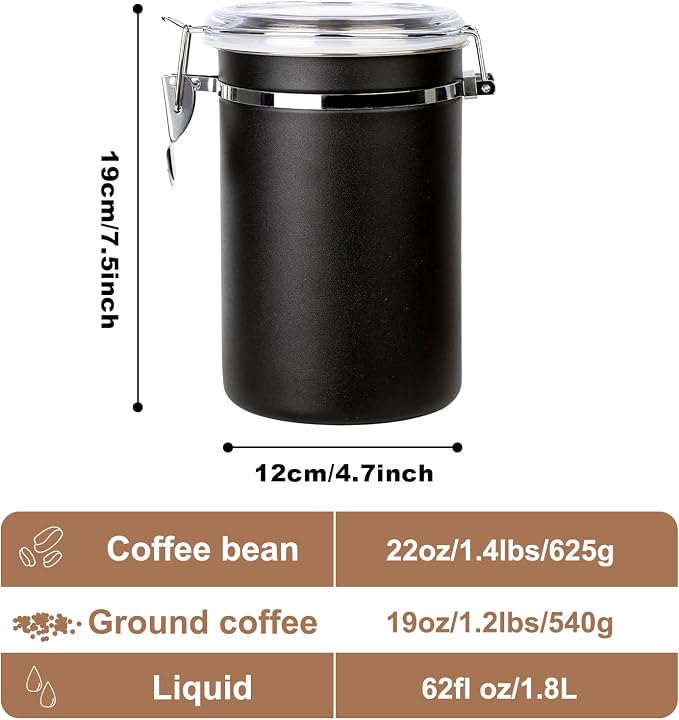 Walktosun Stainless Steel Food Container with Clear Lids Airtight Container Stackable Small Canisters Kitchen Pantry Storage for Cereal, Snacks, Candy, Herbs, Spices, Sugar, Tea (1.8L Dark Black-2)