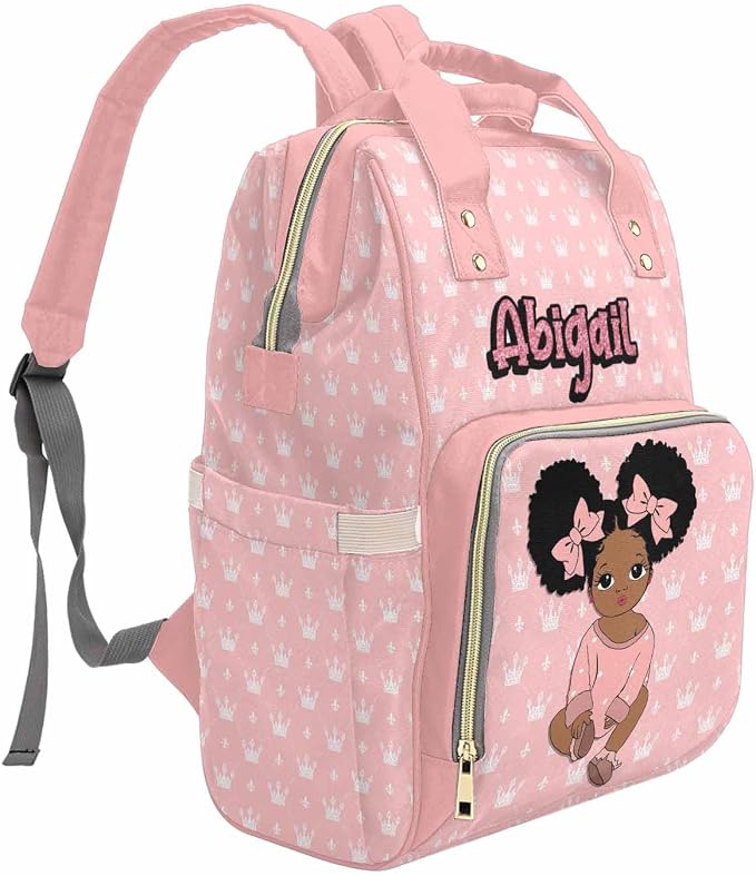 M YESCUSTOM Custom Diaper Bag with Name Crown On Pink, Personalized Multifunction Mommy Nursing Daypack with Large Capacity for Travel, Holiday Birthday Gift for Women