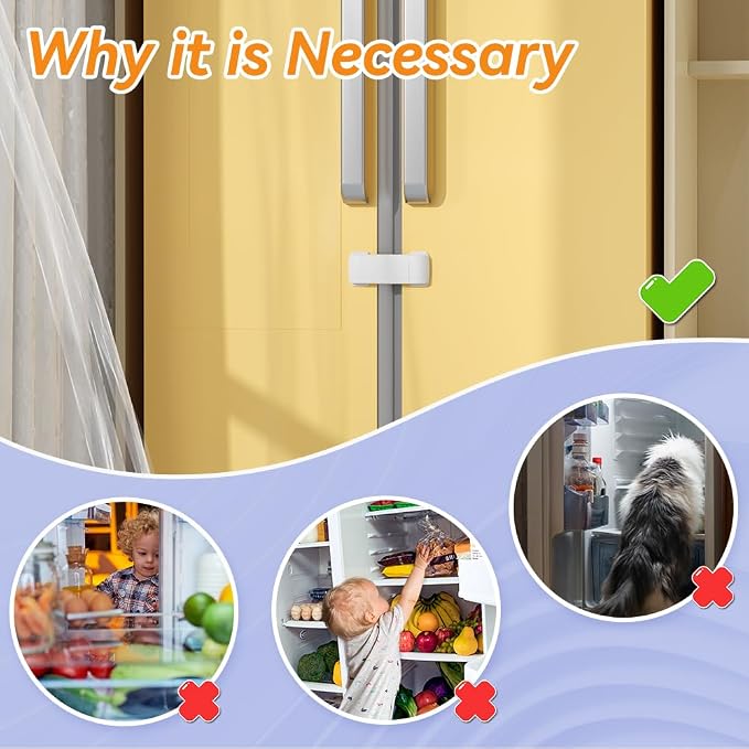 SAFELON 2 Pcs Baby Safety French Fridge Door Lock, Childproof Double Door Refrigerator Lock, Cabinet Cupboard Lock for Toddlers & Babies, Easy to Install (White)