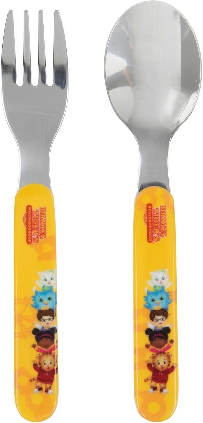 Daniel Tiger's Neighborhood Daniel Tiger Mealtime Feeding Set for Kids and Toddlers - Includes Plate, Bowl, Cup, Fork and Spoon Utensil Flatware - Durable, Dishwasher Safe, BPA Free (5 pieces,Yellow)