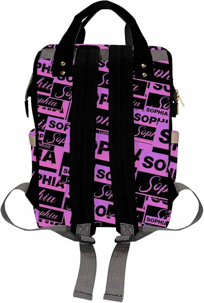 Artsadd Personalized Name Nappy Bag Large Capacity Baby Diaper Bags, Black Purple Signature Daypack Custom Name Backpack Casual Daypack Bag Gifts for Niece Daughter Granddaughter