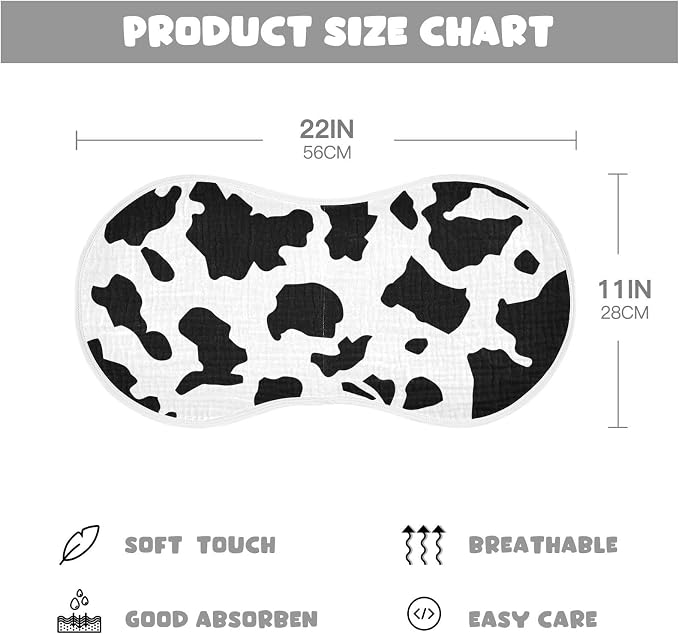 Muslin Burp Cloths for Baby Boys and Girls - 1-Pack Ultra Absorbent Cow Print Muslin Washcloths, Newborn Towel, Milk Spit Up Rags, Burp Cloth Bib for Unisex, 22 x 11 Inch