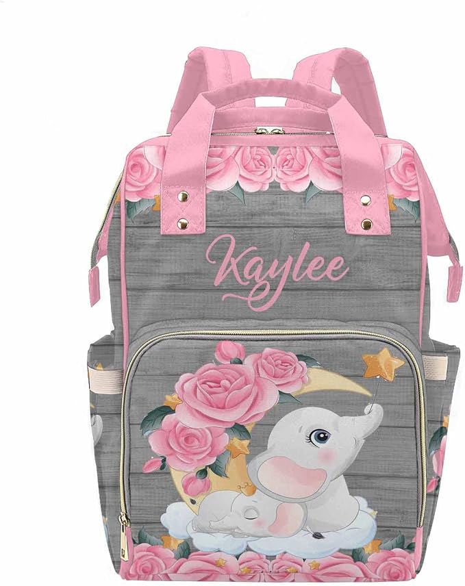 M YESCUSTOM Diaper Bags for Women Personalized Pink Flower Bag with Name Custom Waterproof Large Capacity Travel Daypack