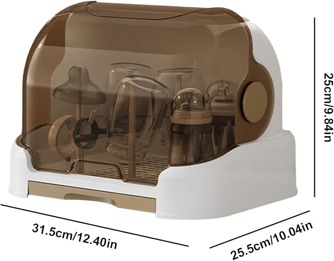 Generic Baby Bottle Drying Rack with, Space Saving Storage Box with Lid and Removable Drain Tray, Large Baby Bottle Storage, Bottle Rack Dryer Reusable Bottle Holder for Baby, Brown, WVU8QXCJ32649RVG