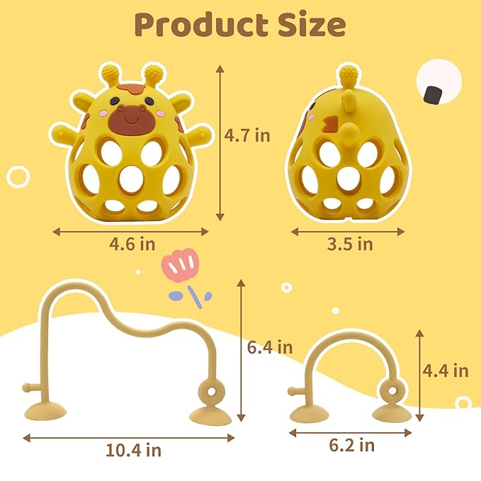 Baby High Chair Toys Teething Chew - Baby Table Toys, High Chair Suction Toy Teething Toys Silicone Teethers, Food Grade Silicon for 6 12 18 Months Yellow