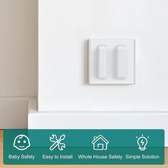 CLYMENE 4 Pack Light Switch Cover Guard, Child Proof Wall Switch Cover Keeps Your Lights or Switches from Getting Accidentally Turned ON or OFF, Toggle Style (White)