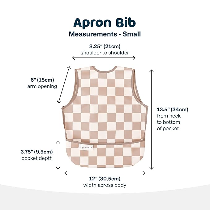 Tiny Twinkle Mess Proof Baby Bib for Boys | Waterproof Toddler Bib for Eating | Baby Apron for Feeding, Machine Washable | Perfect Shower Gift (Brown Checkers, 6??4M)