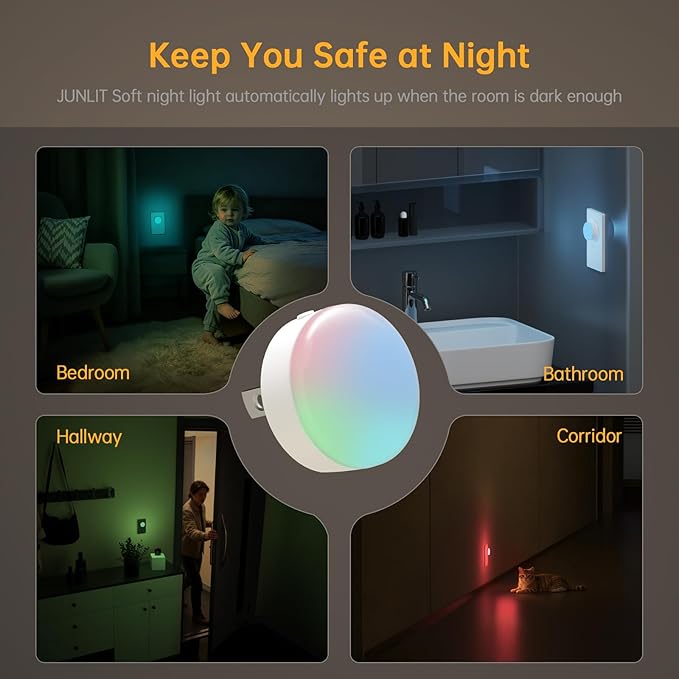 Plug in Night Light 12 Pack, Mni Night Lights with 4-Color Changing, Dusk to Dawn, 3 Brightness Levels, Ideal Dimmable Nightlight for Hotel, Hallway, Kitchen,Toleit
