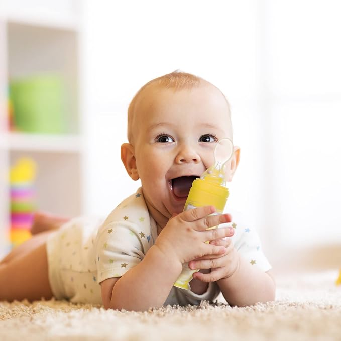 Tondiamo 3 Pcs Baby Food Spoon 3oz Silicone Feeder Dispenser Bottle Feeding Infant Cereal Fruit 6 Months Utensils Set Rice Holder Teething Feed Suction Weaning Newborn Supplies Travel