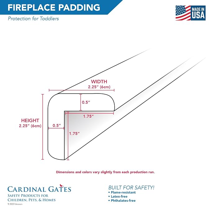 Cardinal Gates KEPK Large Hearth Pad Kit - Fireplace Baby Proofing - Adhesive Backed Fireplace Bumpers for Babies - 12.5 Feet of Padding with 3 Straight Pieces & 2 Corners - Made in The USA - Gray