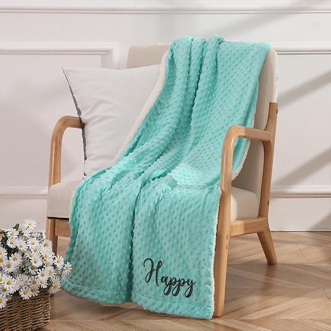 Baby Bean Plush Blanket Personalized Name Double Layer Thickened Lamb Fleece Sofa Cotton Blanket Custom Embroidered Baby Blanket (Blue,70x100cm)