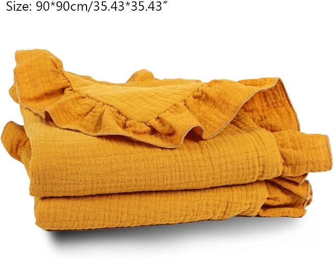 90cm 35Inch Warm Cozy Baby Wrap Blanket With Ruffle Unisex Dark Orange Khaki White Yellow For Bedtime Travel Muslin Blanket Personalized Blanket Boy Baby