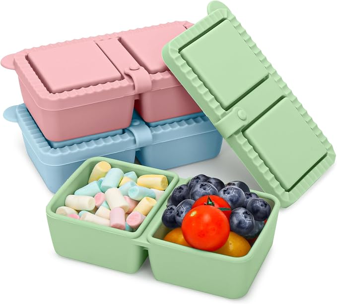 3Pack Silicone Snack Containers with Lids，2 Compartment Mini Leakproof Food Storage Box for Salad Dressing, Sauces, Travel, Picnic, Office (Lightweight and Convenient,8oz)