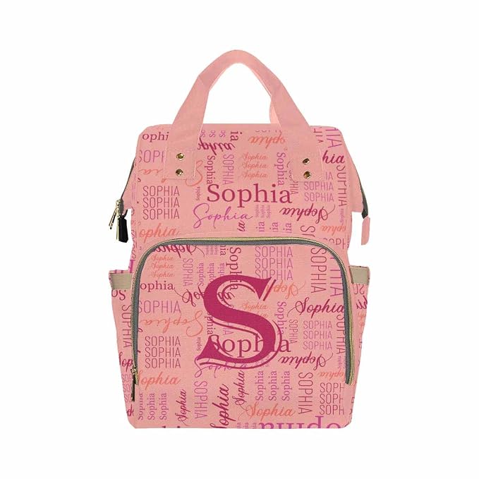 InterestPrint Personalized Monogram Mommy Nappy Bag Customized Pink Name Diaper Bag Custom Logo Text Nursing Bag for Mom Casual Travel Daypack Bags Shoulder Bag Backpack