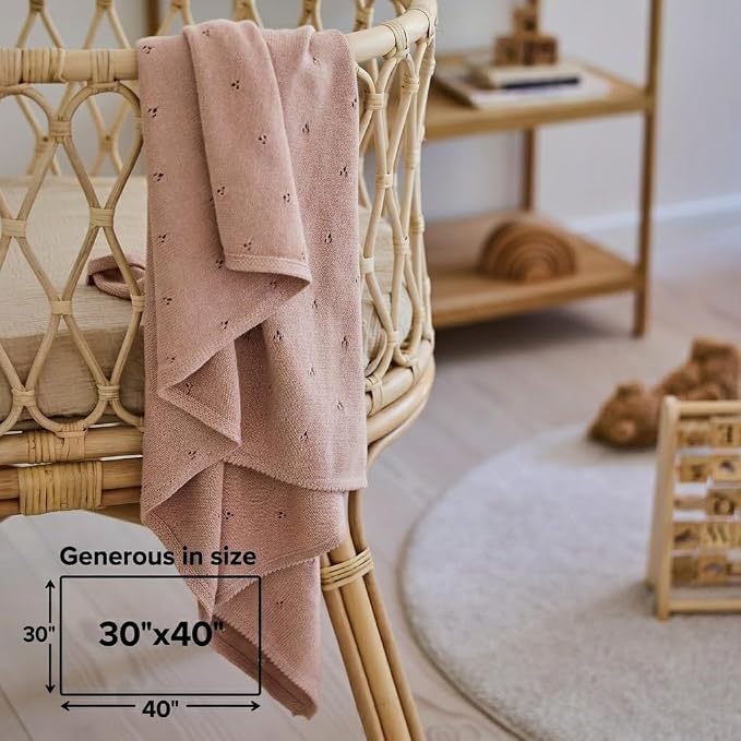 100% Organic Cotton Pointelle Knit Baby Girl Quilt – Lightweight, Breathable Swaddle Blanket for Newborns | Baby Registry Essential & Gift (Blush)