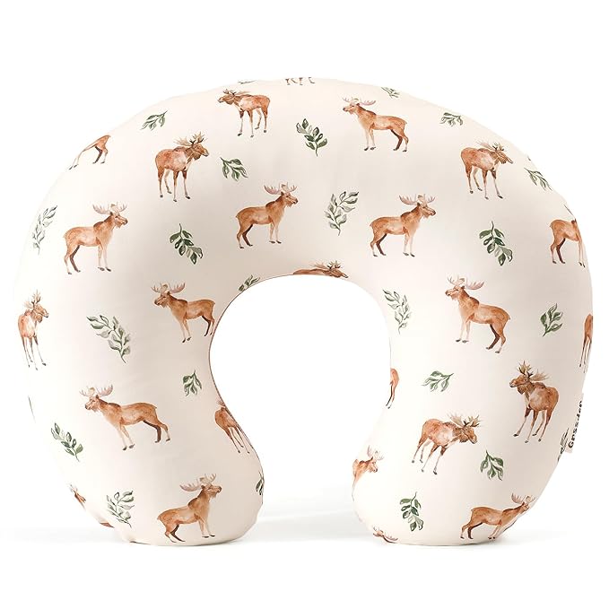 GRSSDER Reversible Nursing Pillow Cover, Ultra Soft Stretchy Minky Removable Nursing Covers Fitted for Breastfeeding Pillows Snug and Safe, Elk