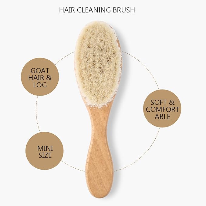 Soft Goat Hair Brush for Men or Women - Beard and Hair Cleaning Brush for Home Use, Styling or Detangling, Ideal for Curly Hair and Blow Drying