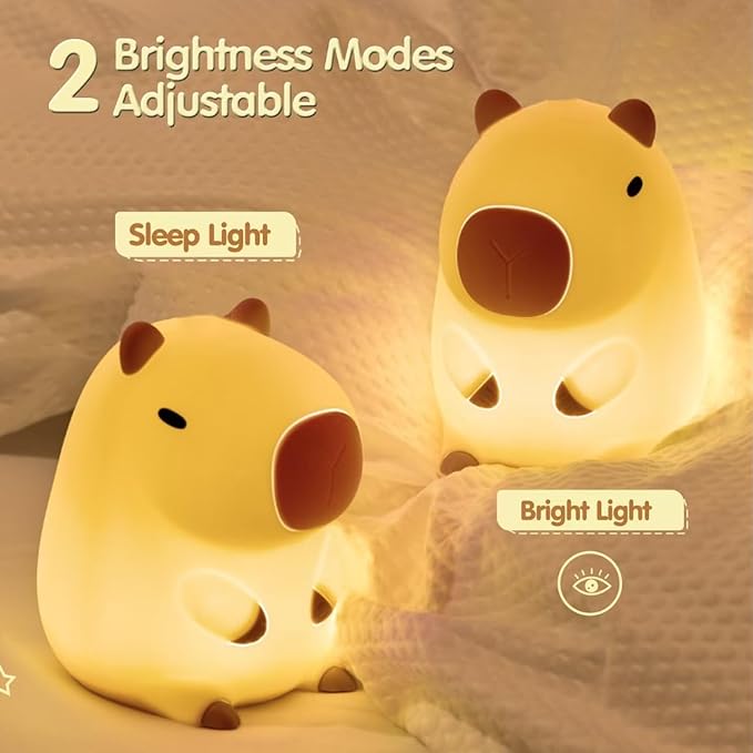 ATSUI Cute Capybara Night Light, LED Squishy Novelty Animal Lamp, Food Grade Silicone, 2 Level Dimmable, Breastfeeding Nursery Nightlight for Room Decor, Funny Gifts Stuff for Boys Girls Baby Children