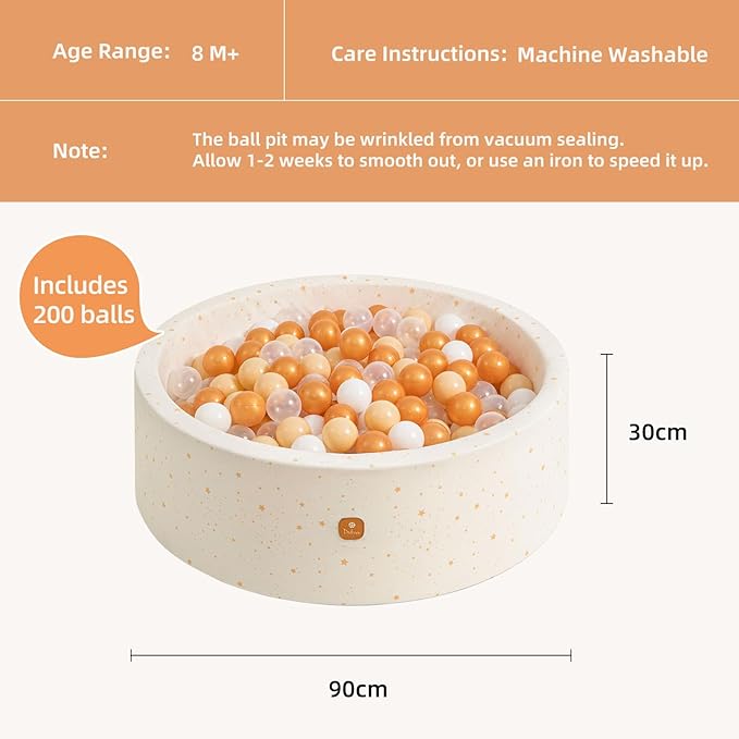 Foam Ball Pit 35.4"x 11.8" for Toddlers and Kids,Round Ball Pool Indoor Outdoor Baby Playpen,Ideal Gift for Infants,Balls not Included - Golden Stars