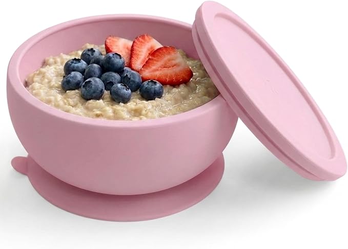 Octopod Silicone Baby Suction Bowl W/Lid - Toddler & Baby Bowls, Baby Food Containers, Spill Proof Bowls For Toddlers, Suction Baby Bowls W/Lids, Food Grade Silicone Bowls For Babies (Lavender Pink)