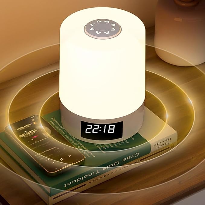 Night Light with Clock, 3 Color 2000mAh Dimmable Rechargeable LED Touch Lamp, Eye-Caring Cordless Bedside Light, Portable Kids Night Light for Bedroom (1, 3.14″ x 4.29″)