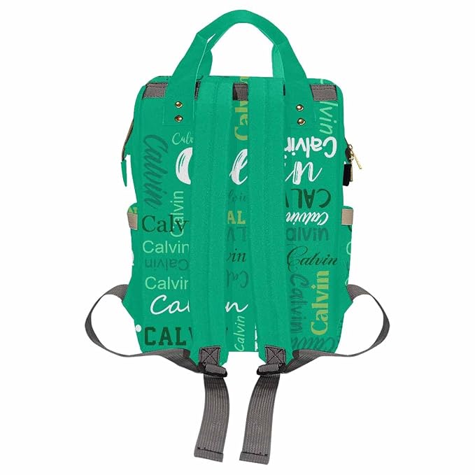 InterestPrint Custom Name Backpack, Personalized Green Funny Font Nappy Bags Customized Diapering Bag Backpack Casual Daypack Travel Shoulder Bag for Hiking Camping Work