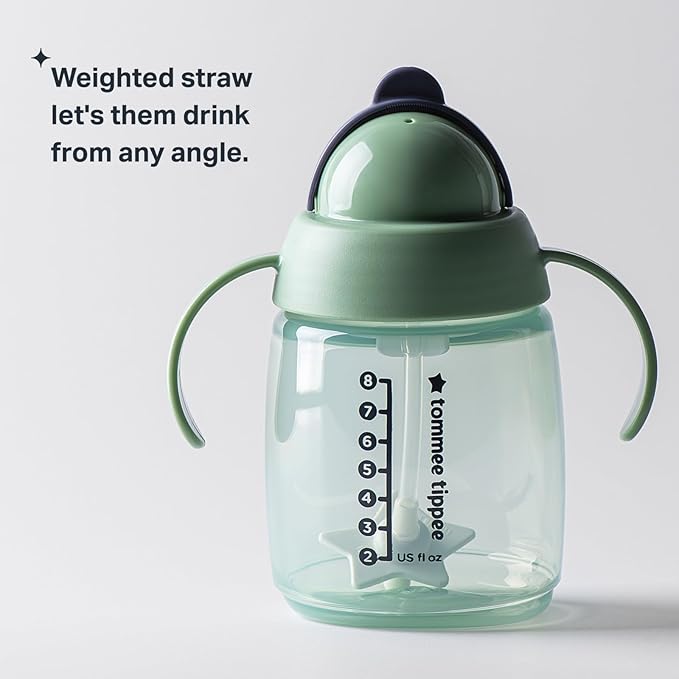 Tommee Tippee Superstar Weighted Straw Cup, 6m+, 10oz, Pack of 16 Spill-Proof Training Cup for Toddlers, Green, Leak and Shake-Proof, Easy-Hold Handles and BPA Free