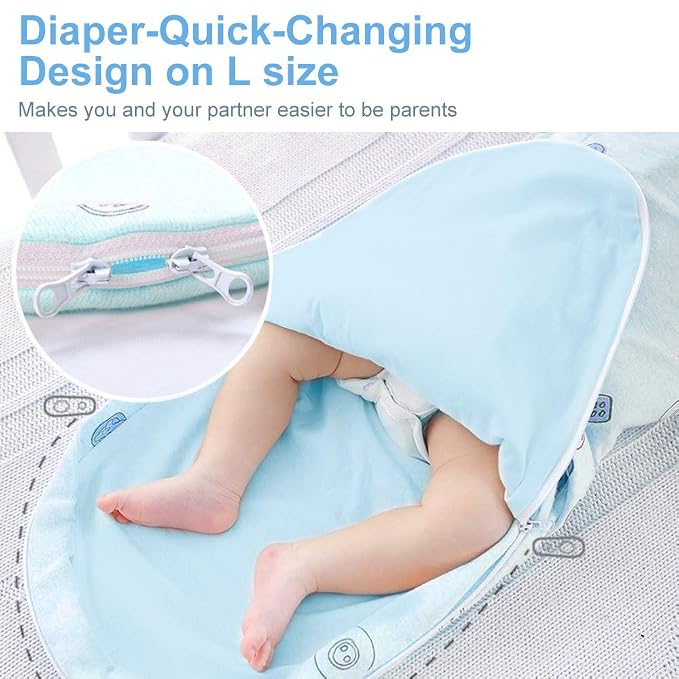 Premium Soft Cotton Baby Swaddle Blankets, Unisex Baby Blanket Wrap for Newborn Baby Boys Girls, Skin Friendly Wearable Swaddling Sleep Sack Calms Startle Reflex (Button, Blue, 3-6 Months)