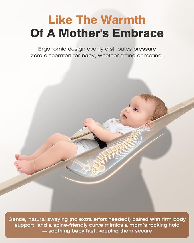 Baby Bouncer, Bouncer Seat for Babies 0-12 Months, Ergonomic Rocking Chair with Detachable Hanging Bar, 3-Height Adjustments, Foldable & Portable Infant Rocker, Machine Washable Fabric, Beige
