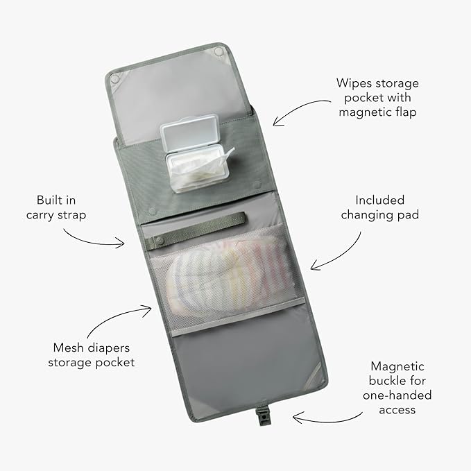 Huhu Baby Changing Wallet ??Compact, Portable Diaper Changing Pad for Travel ??Easy to Clean, Foldable Changing Mat ??Must Have Diaper Bag Accessory for New Parents (Outdoorsy Sage)
