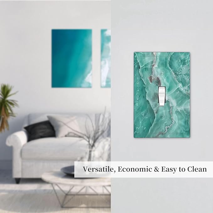 Turquoise Green Tiles Abstract Luxurious Print Decorative Light Switch Cover 1 Gang Single Toggle Device Electrical Faceplate Switchplates Decorator Outlet Wall Plate for Bathroom Kitchen Decor