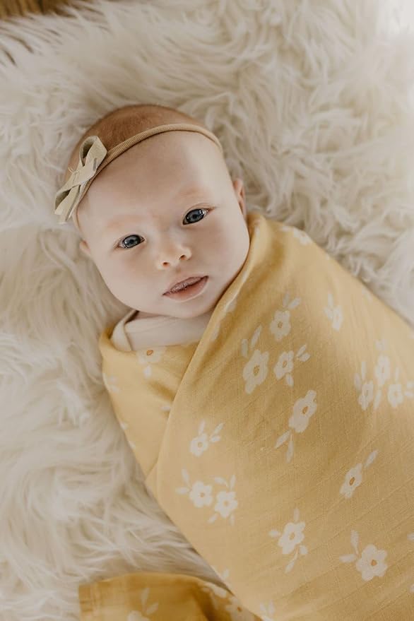 Mini Wander Swaddles for Newborns Muslin Swaddle Blankets - Breathable Soft Gender Neutral Receiving Blanket Baby Essentials | 47 x 47 Cotton - Blankets (Buttercup)
