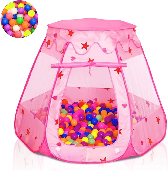 Baby Ball Pit for Toddler with 50 Balls, Kids Pop Up Play Tent for Girls, Princess Toys for Children Indoor & Outdoor Playhouse with Carry Bag (Ball Pit with 50 Balls)