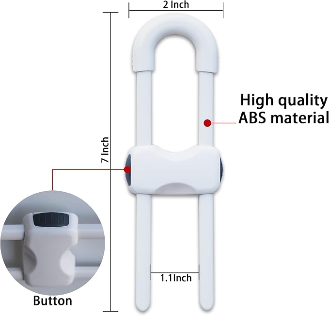 Cabinet Locks Baby Proofing U-Shaped Child Locks for Cabinets Latches Adjustable (White,1 pack of 2)