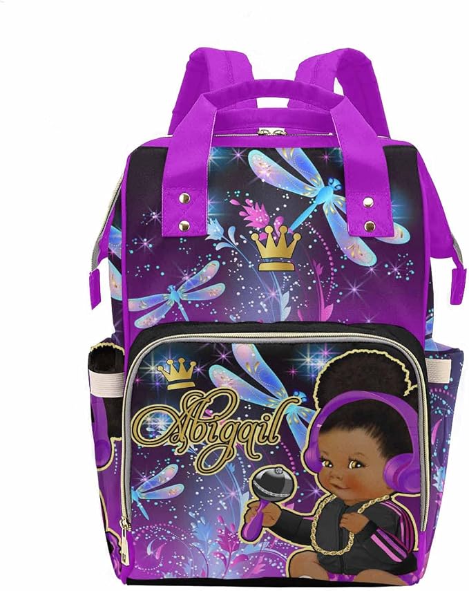 M YESCUSTOM Custom Flower Diaper Bag Backpack Personalized Tote Bag Travel DayPack for Nappy Mommy Purple