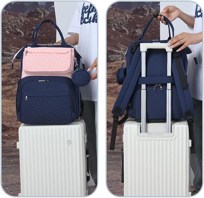 Diaper Bag Backpack with Changing Pad Pacifier Case, Diaper Bag Backpack for Dad and Mom, Maternity Bag Organizer (Blue Pink)