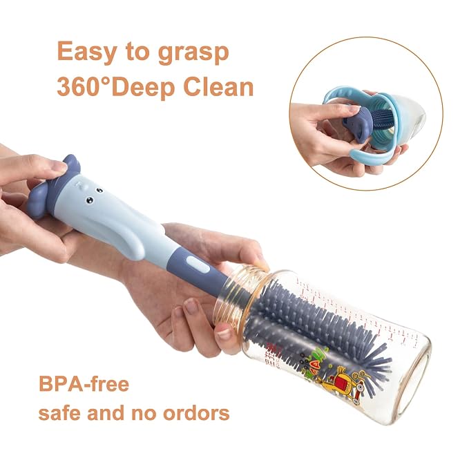 Chemimoso Multifunctional Cleaning Brush, Baby Bottle Brush, Bottle Brush Cleaner Set, Dark Blue, Silicone and Nylon Brush