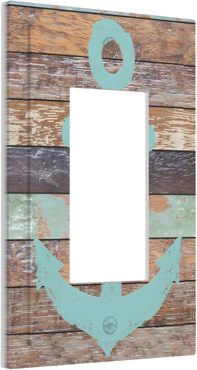 Timeworn Marine Weathered Wood Rustic Nautical Anchor Decorative Outlet Covers 1 Gang Single Rocker Light Switch Cover Plate Wall Plates GFCI Faceplate for Farmhouse Home Decor